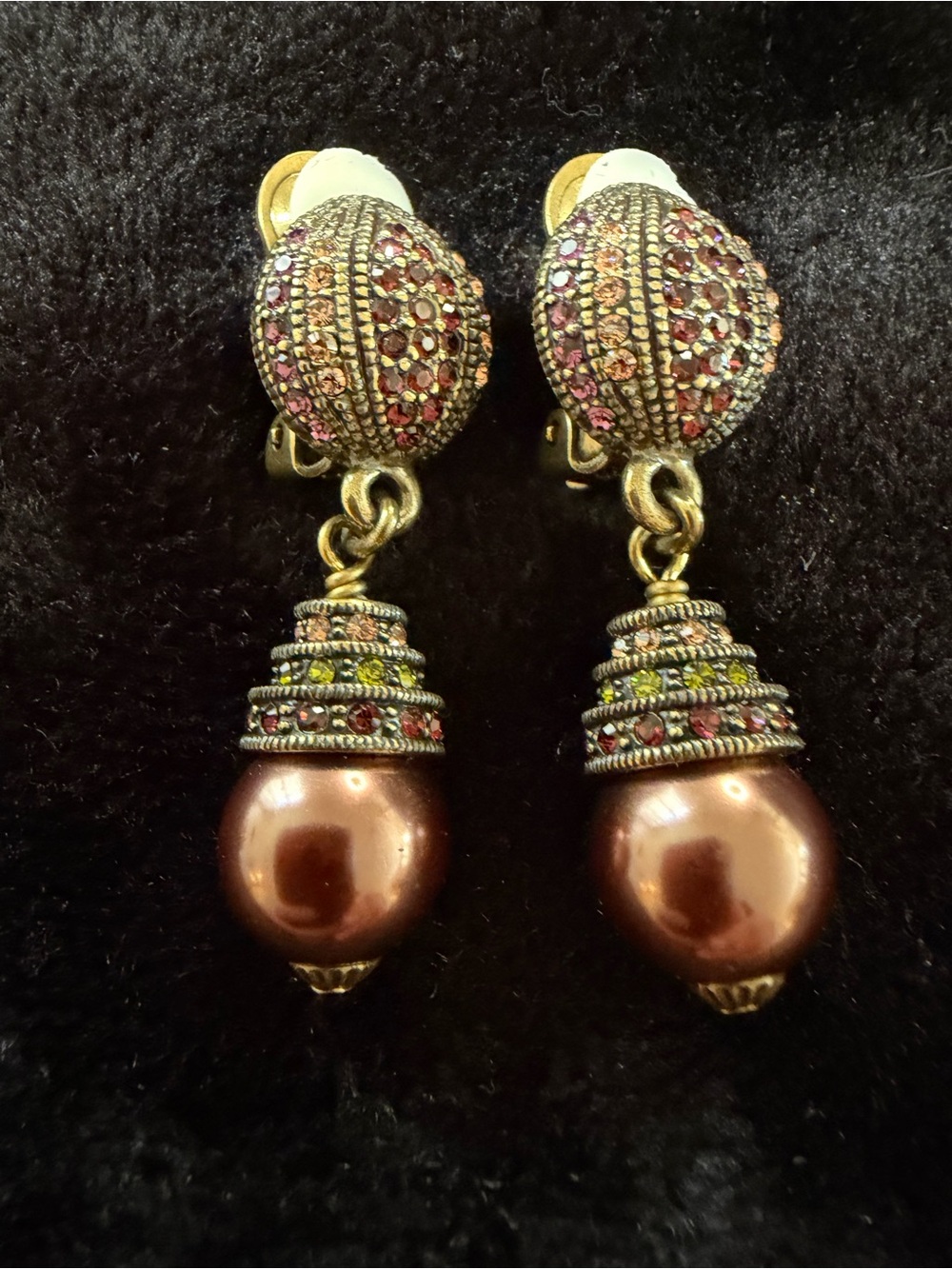 Heidi Daus “Autumn Artistry” Crystal Acorn Dangle Earrings with clip-on.